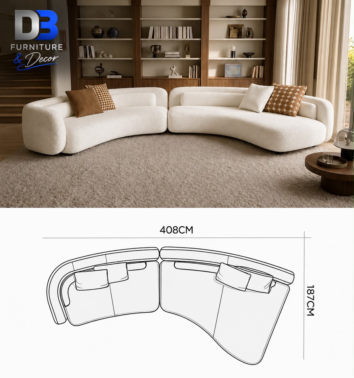 D3 custom couch configuration approximately 408 by 187 centimetres