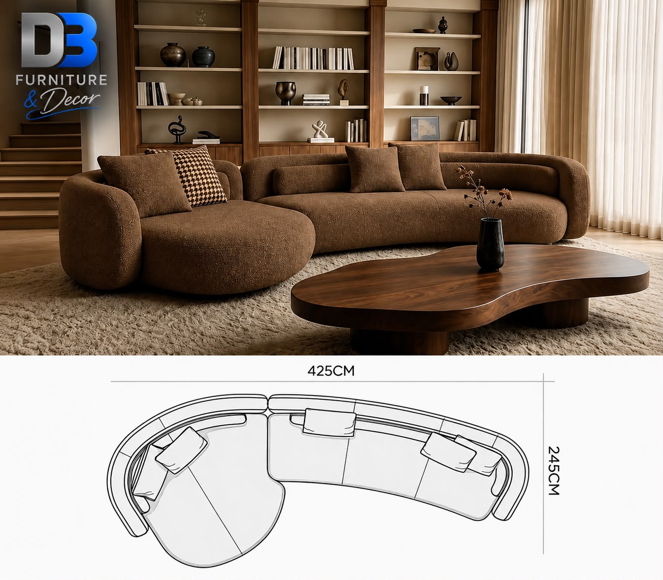 D3 large custom couch configuration approximately 425 by 245 centimetres