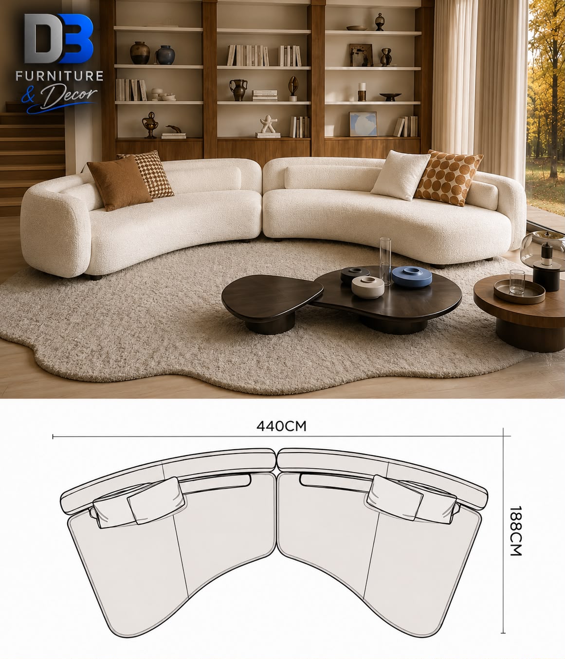 D3 modular couch configuration approximately 440 by 188 centimetres