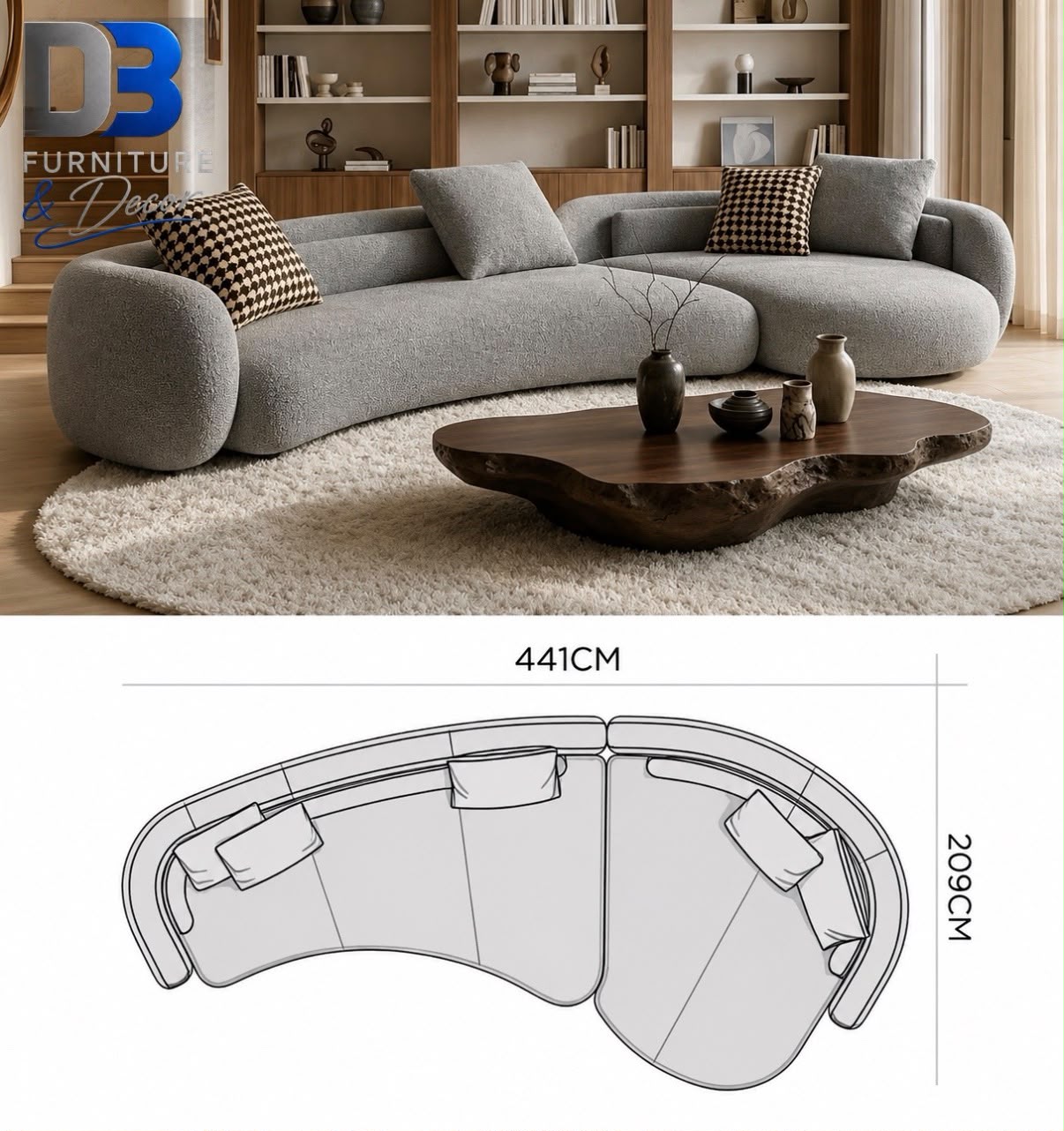 D3 custom couch configuration approximately 441 by 209 centimetres