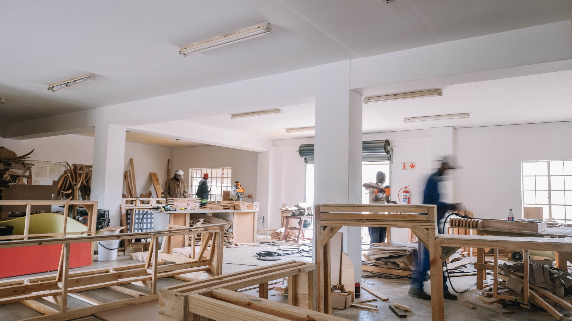 D3 workshop with furniture frames under construction