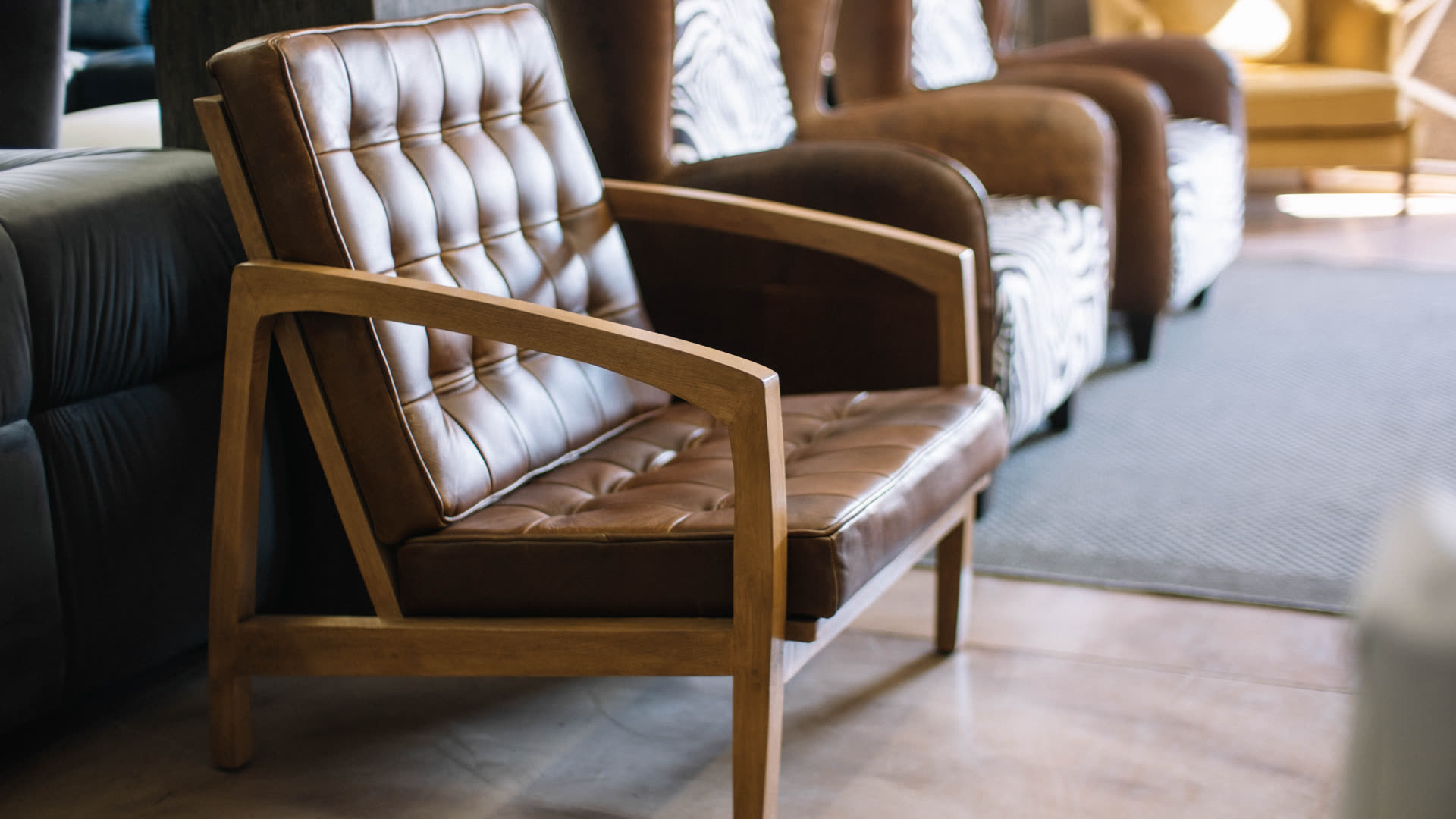 D3 leather and wood chair