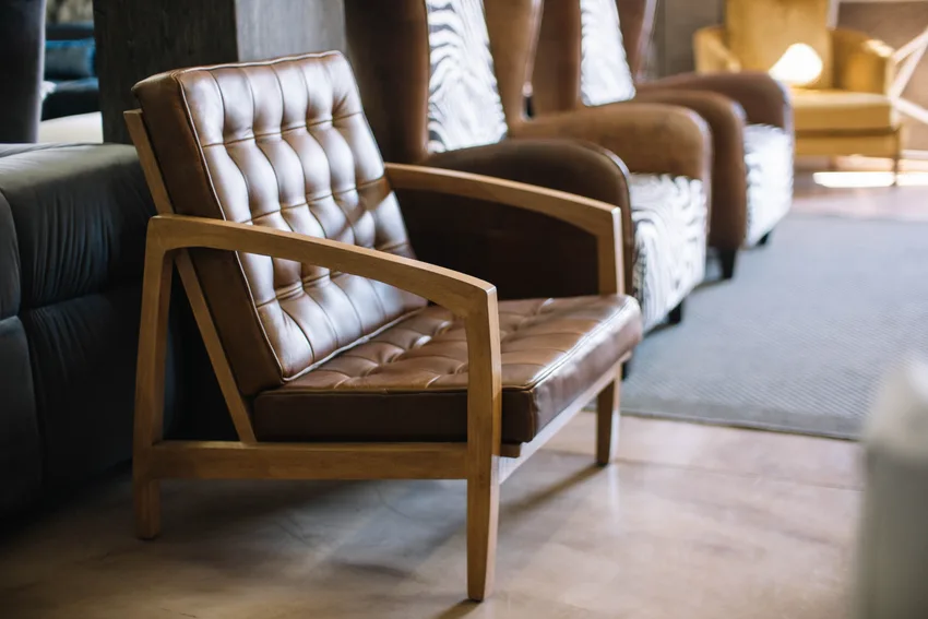 D3 leather and wood chair